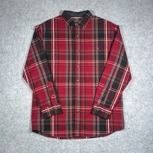 Schmidt Button Down Shirt Mens medium Red‎ Plaid Workwear Long Sleeve Cotton